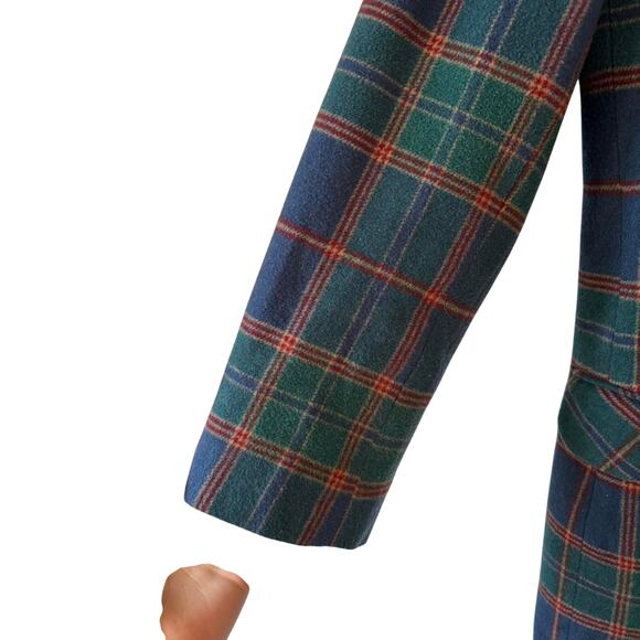 Vintage Signature Expressions Blue Green Wool Plaid Blazer 12 80s Preppy Retro - Picture 5 of 8